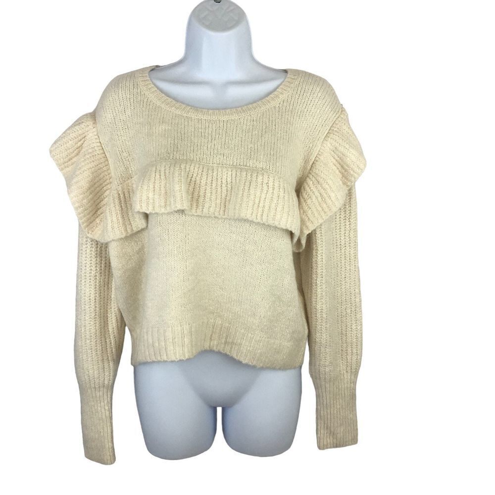 Wild Fable Womens SZ L Ruffled DogBone Cream‎ Long Sleeve Pull-Over Sweater NWT